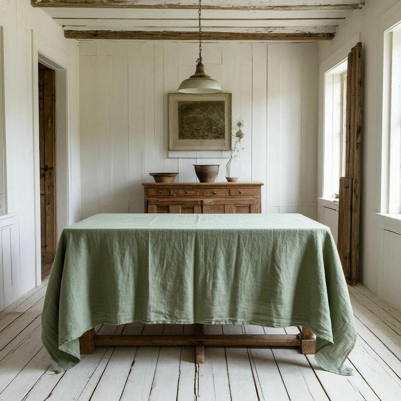 Linen Tablecloth. Table Decor. Farmhouse Kitchen Decoration. Stonewashed Table Cloth