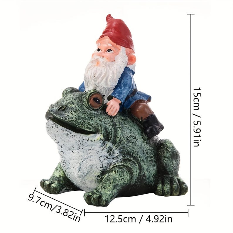 Resin Gnome Riding Frog Garden Statue Whimsical Yard Decor