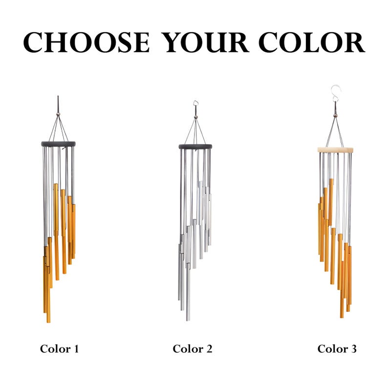 Golden Metal Wind Chime Long Deep Tone Outdoor Garden Bell Decor