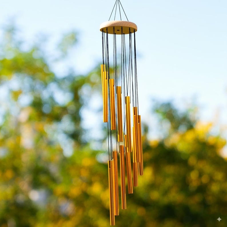 Golden Metal Wind Chime Long Deep Tone Outdoor Garden Bell Decor