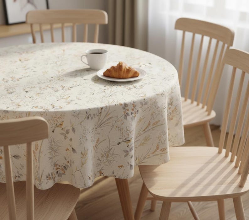 Botanical Bird Cotton Tablecloth Serene Dining Room Table Cover