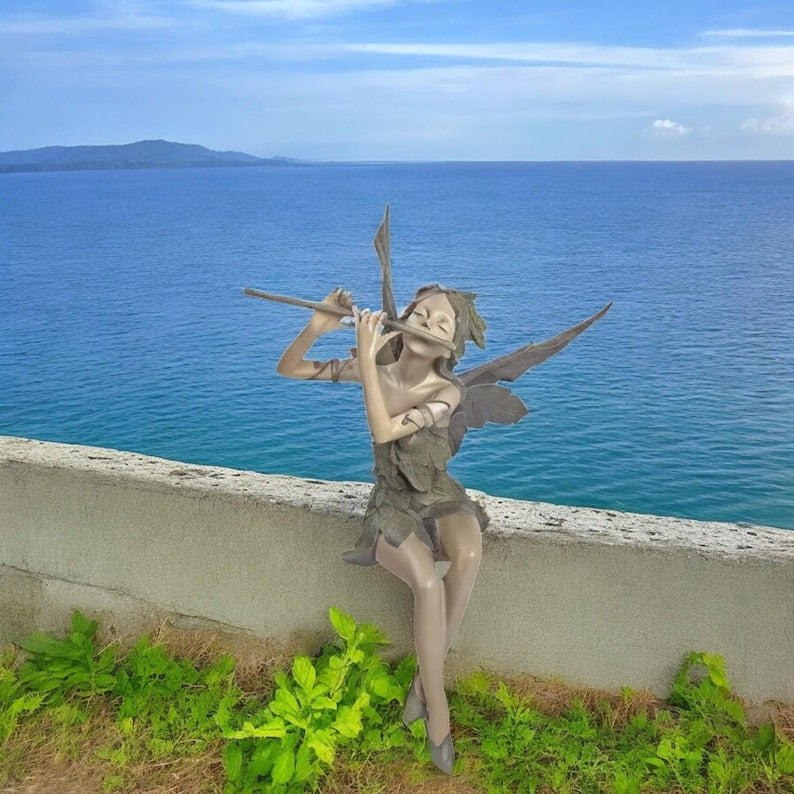 Resin Fairy Garden Statue | Whimsical Flute Player Sculpture