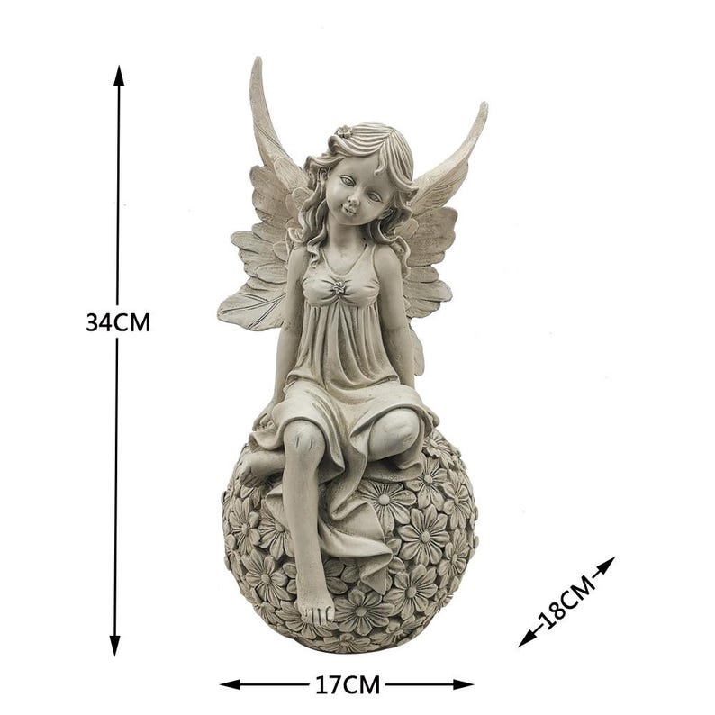 Garden Fairy Resin Ornament Kneeling Or Sitting On Flower Ball For Outdoor Courtyard Decoration Or Whimsical Garden Display Accent