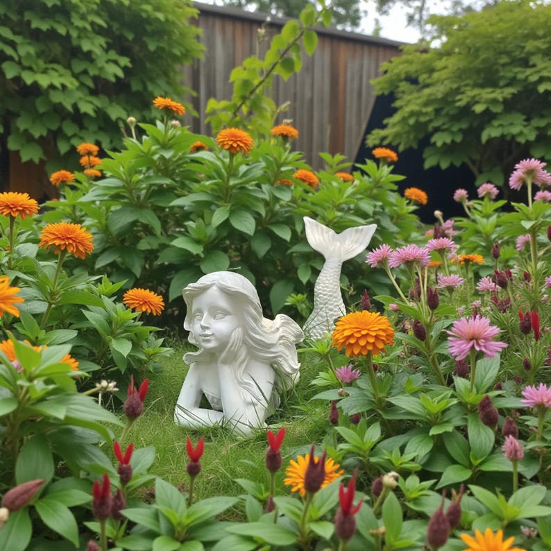 Resin Mermaid Garden Statue Set Coastal Outdoor Decor 2-Piece