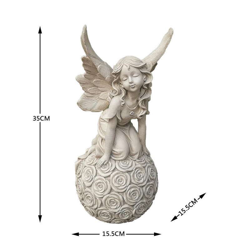Garden Fairy Resin Ornament Kneeling Or Sitting On Flower Ball For Outdoor Courtyard Decoration Or Whimsical Garden Display Accent