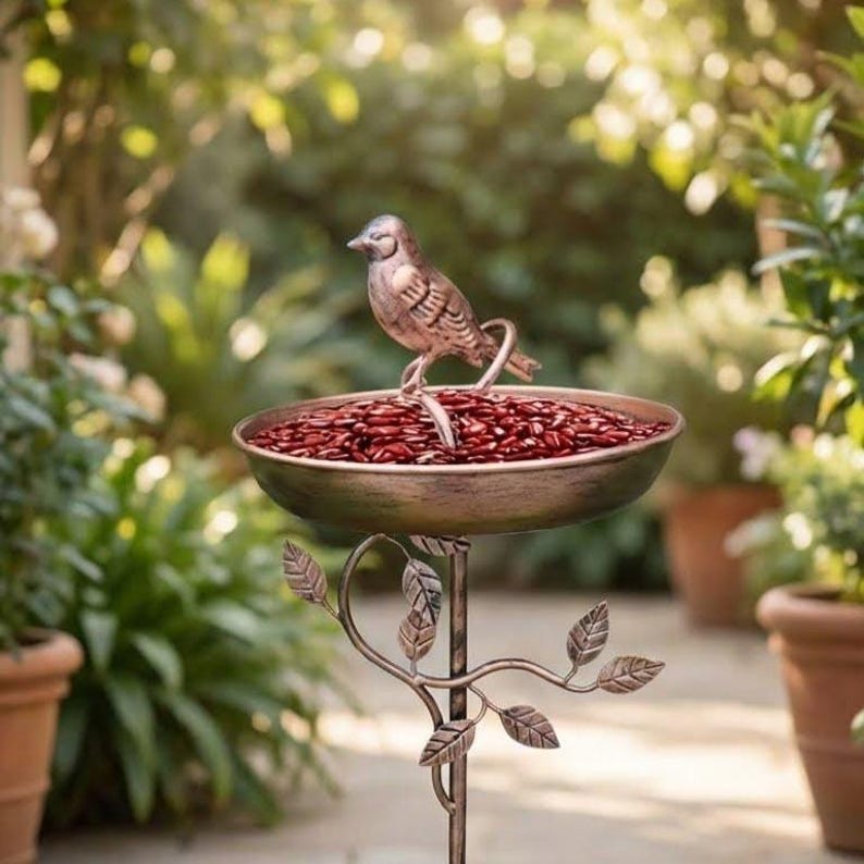 Bronze Bird Bath Feeder Metal Garden Décor Watering Station 87 cm