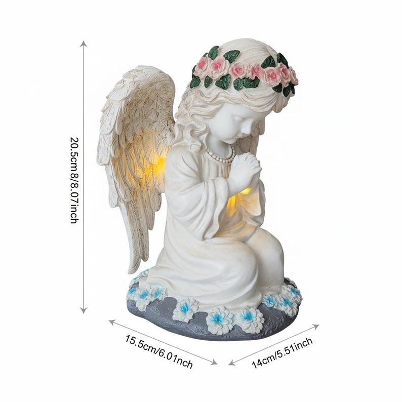 Solar Garden Statue Light Angel White Resin with Flower Crown