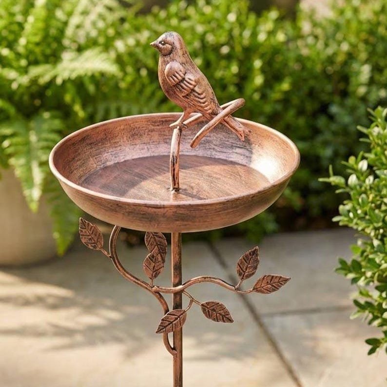 Bronze Bird Bath Feeder Metal Garden Décor Watering Station 87 cm