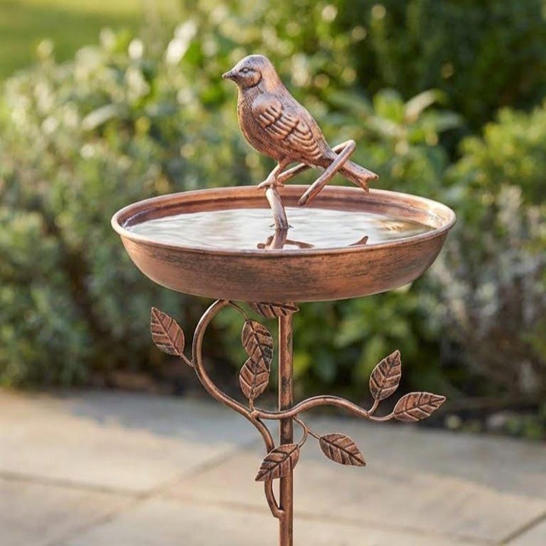 Bronze Bird Bath Feeder Metal Garden Décor Watering Station 87 cm