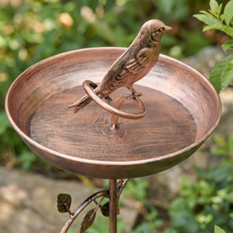 Bronze Bird Bath Feeder Metal Garden Décor Watering Station 87 cm