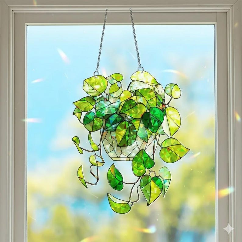 Green Plant Acrylic Suncatcher Window Hanging Garden Patio Decoration