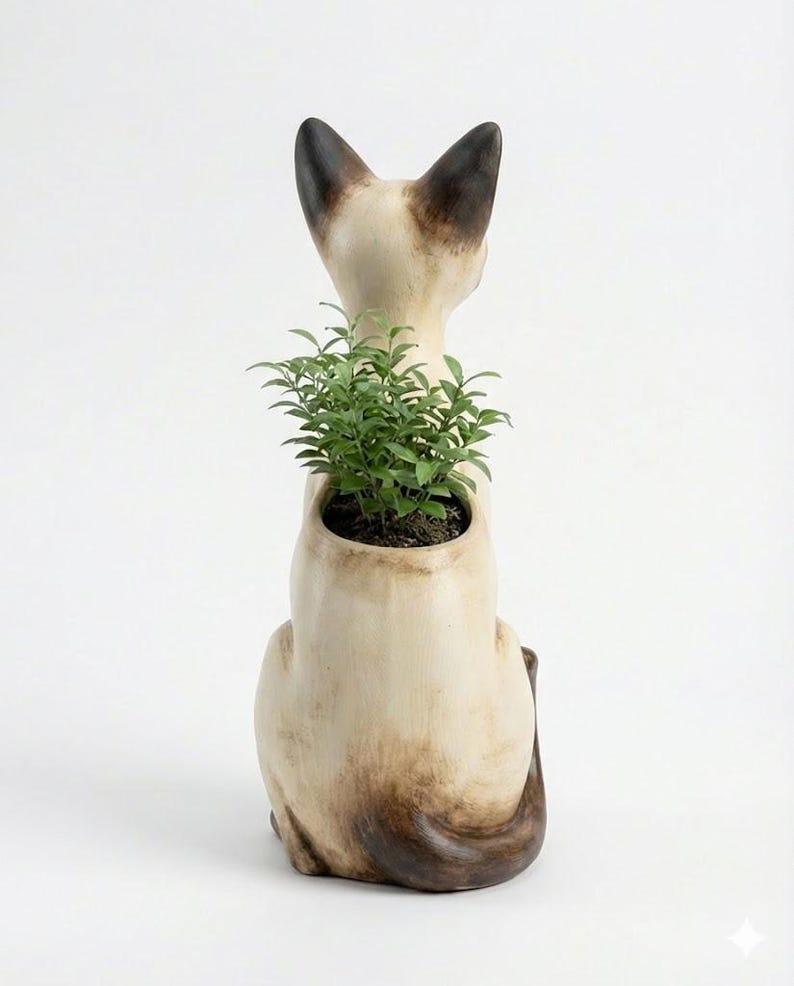 Siamese Cat Planter Sculpture Indoor Plant Pot Modern Desk Shelf Decor