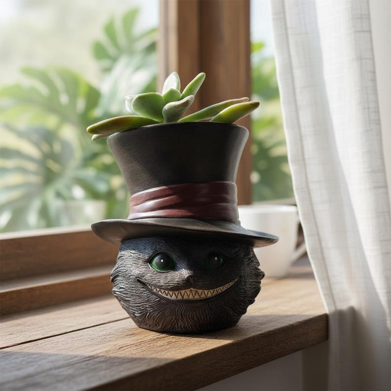 Sloth and Black Cat Planter Resin Succulent Pot Animal Desk Decor