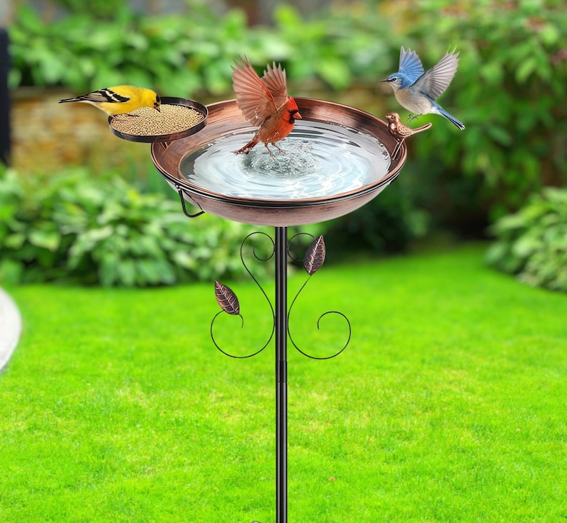 35" Metal Birdbath with Feeder Bowl | Weather Resistant Garden Decor