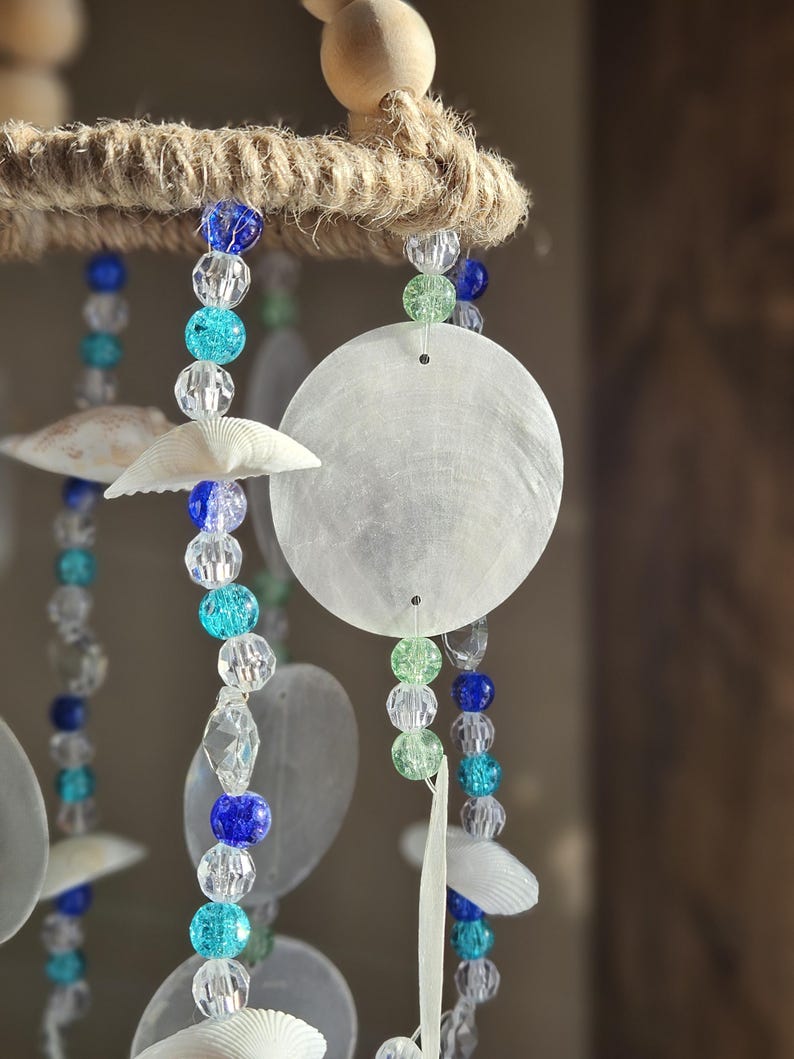 Capiz Shell Wind Chime Coastal Natural Shell Bead Beach House Decor