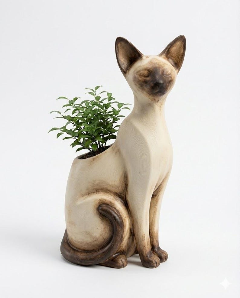 Siamese Cat Planter Sculpture Indoor Plant Pot Modern Desk Shelf Decor