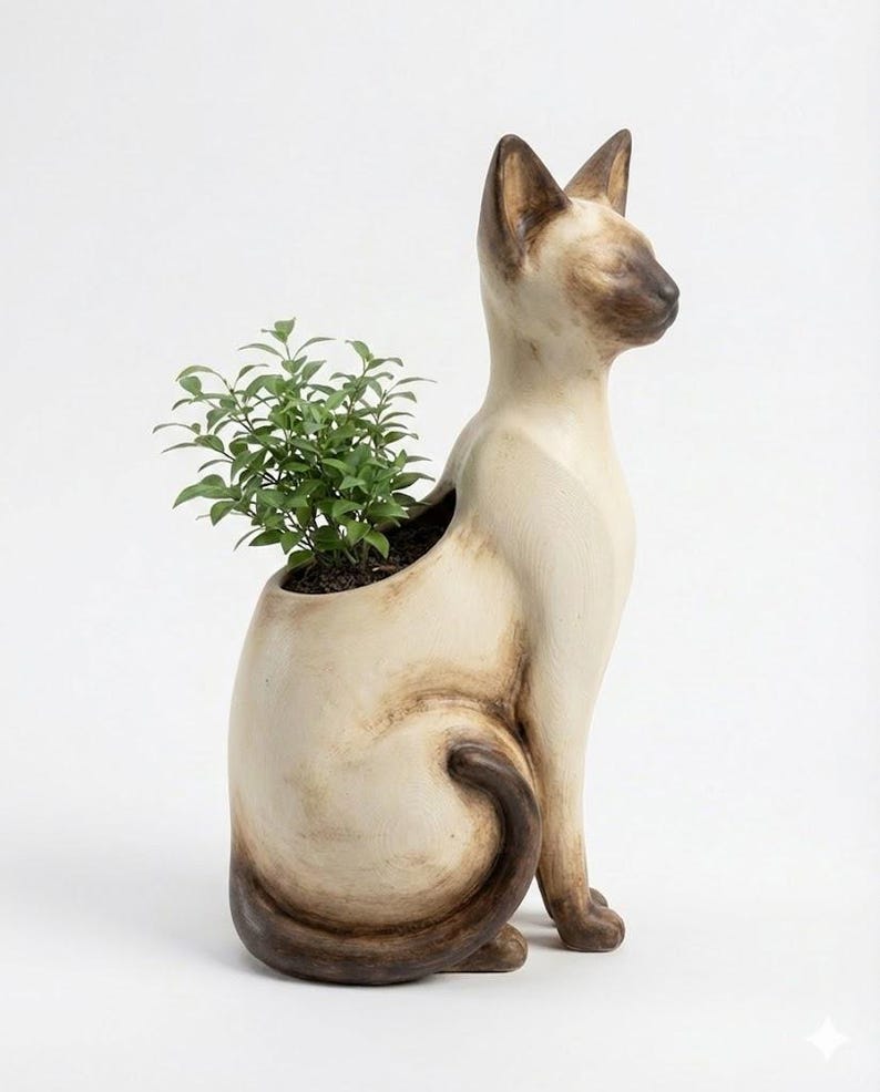 Siamese Cat Planter Sculpture Indoor Plant Pot Modern Desk Shelf Decor