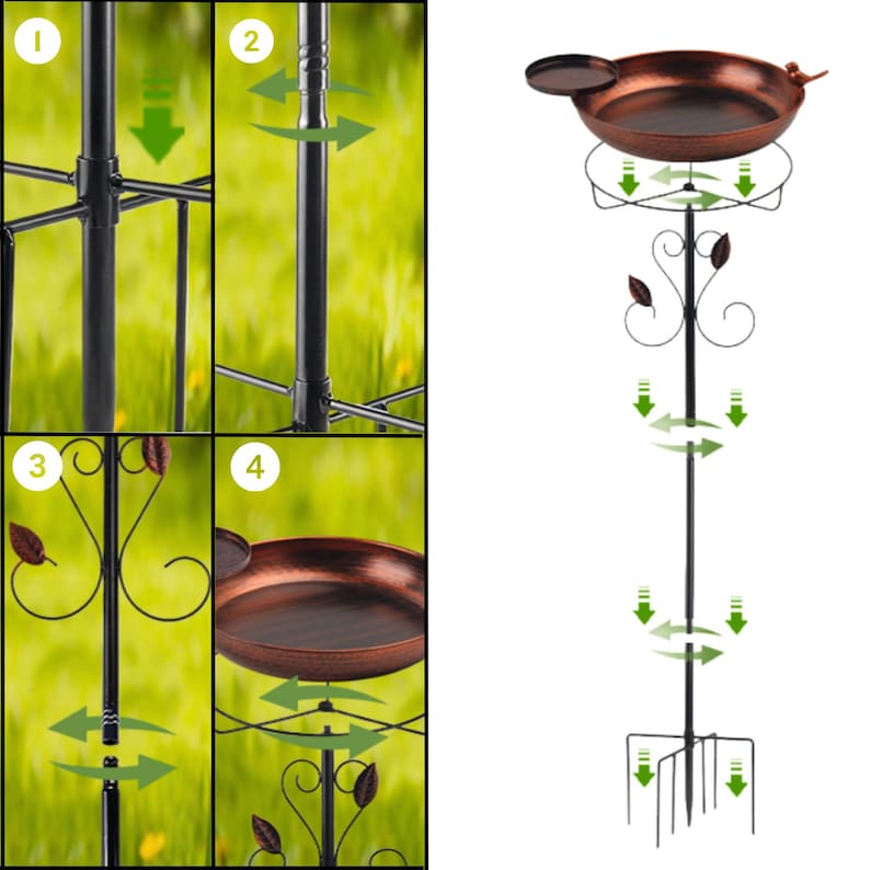 35" Metal Birdbath with Feeder Bowl | Weather Resistant Garden Decor