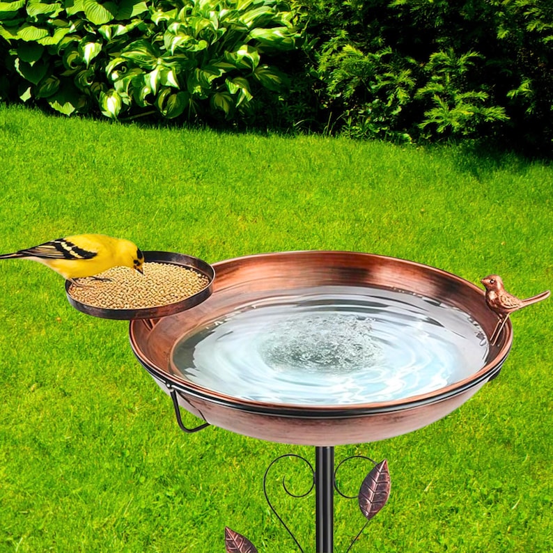 35" Metal Birdbath with Feeder Bowl | Weather Resistant Garden Decor