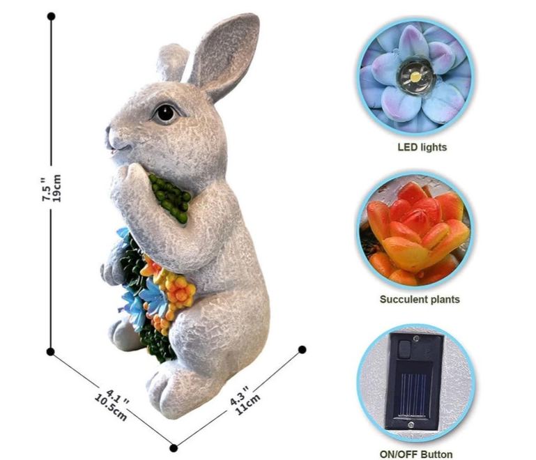 Solar Garden Statue Light Bunny Resin Rabbit Succulent Ornament