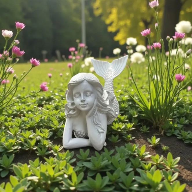 Resin Mermaid Garden Statue Set Coastal Outdoor Decor 2-Piece