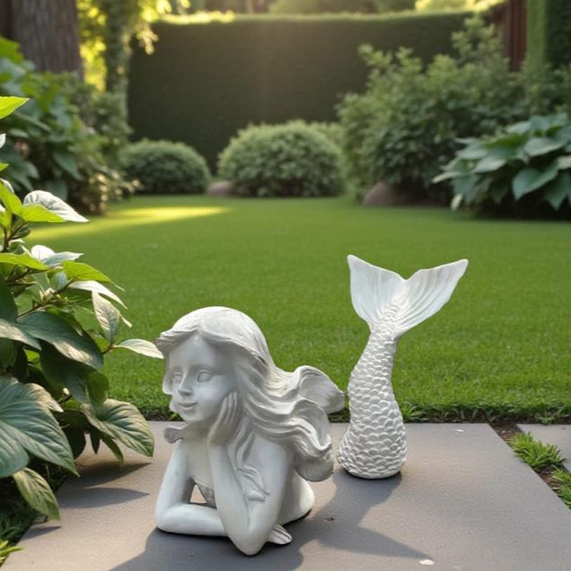 Resin Mermaid Garden Statue Set Coastal Outdoor Decor 2-Piece