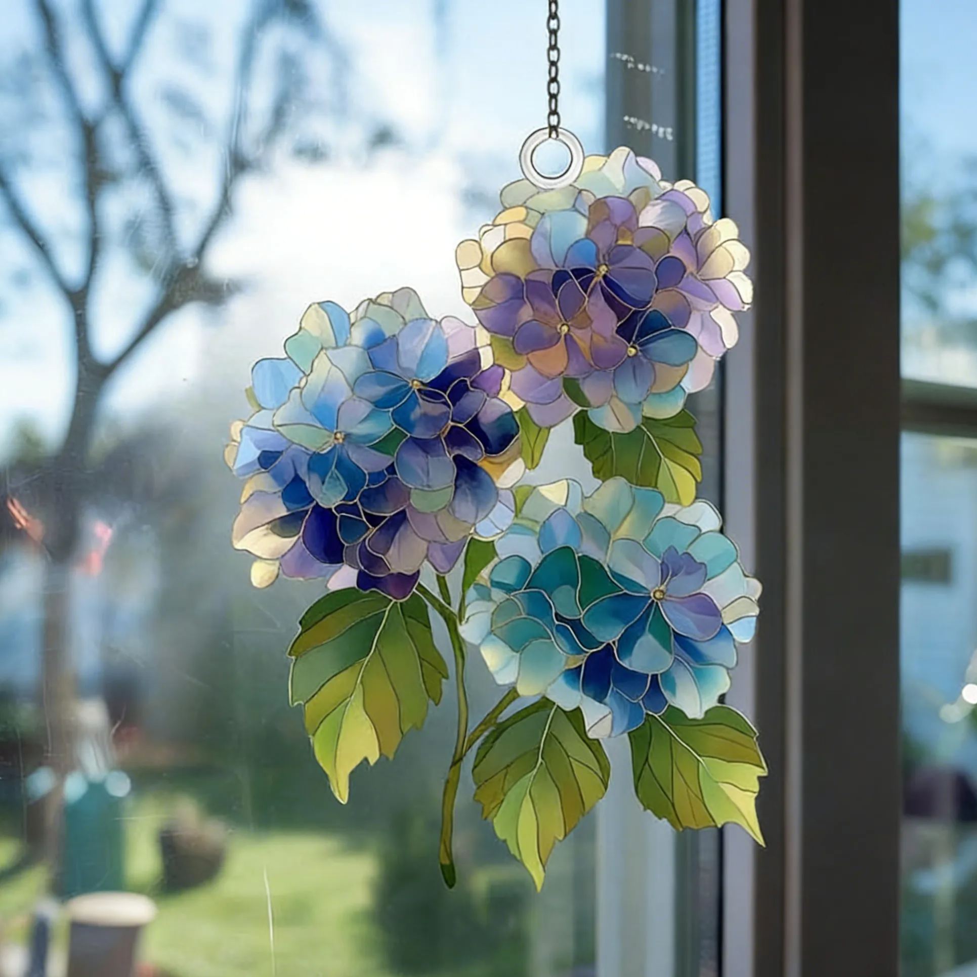 Hydrangea Bouquet Acrylic Suncatcher Kitchen Window Hanging Decor