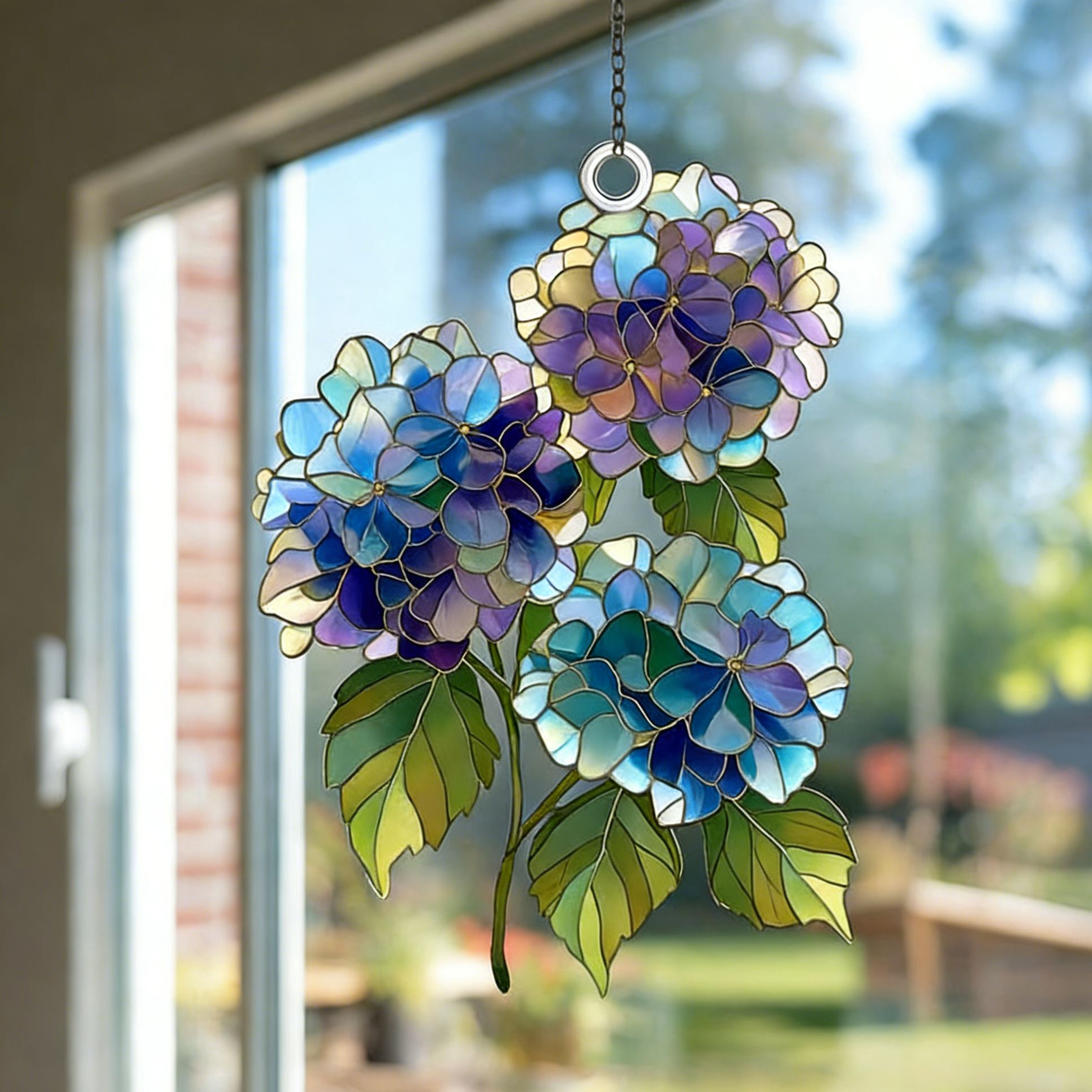 Hydrangea Bouquet Acrylic Suncatcher Kitchen Window Hanging Decor
