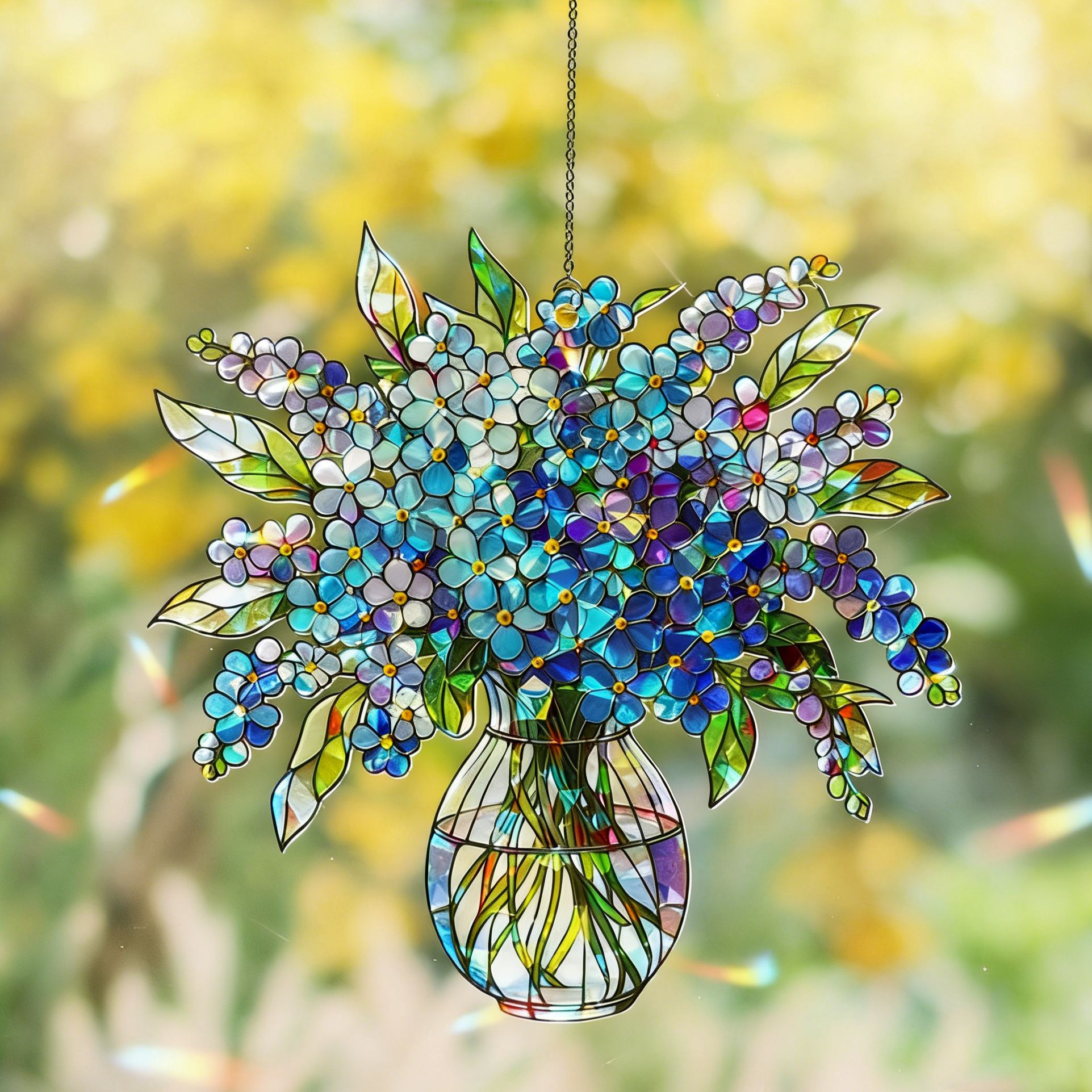 Forget-Me-Not Bouquet Acrylic Suncatcher Hologram Window Hanging