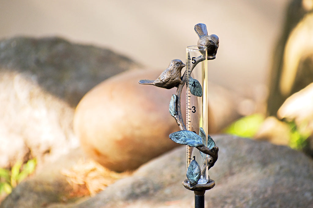 Songbird Romance Rain Gauge Staked Outdoor Garden Decor