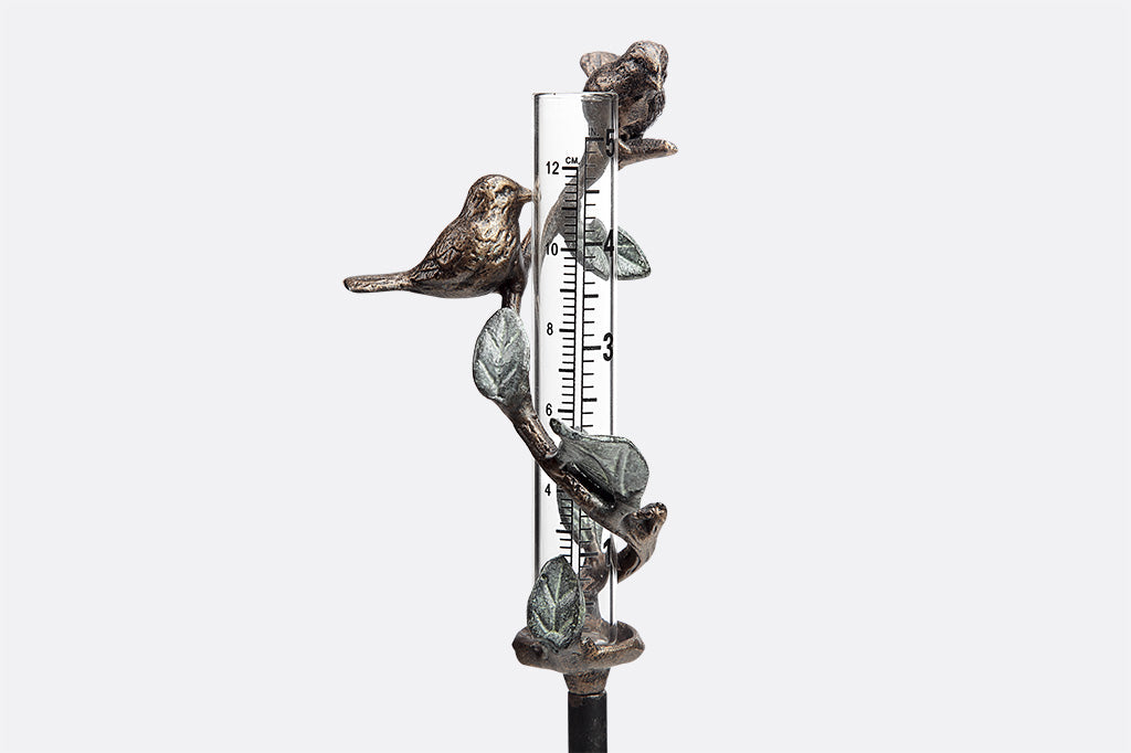 Songbird Romance Rain Gauge Staked Outdoor Garden Decor
