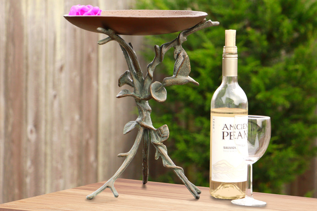 Tabletop Hummingbird and Flowers Bird Bath Feeder