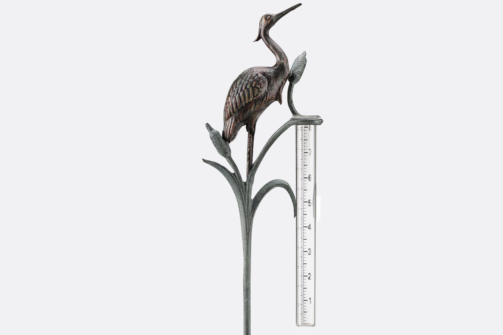 Heron Rain Gauge Staked Outdoor Garden Decoration