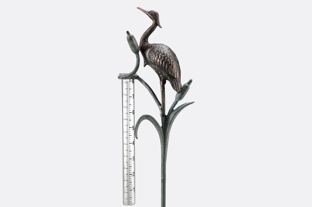 Heron Rain Gauge Staked Outdoor Garden Decoration