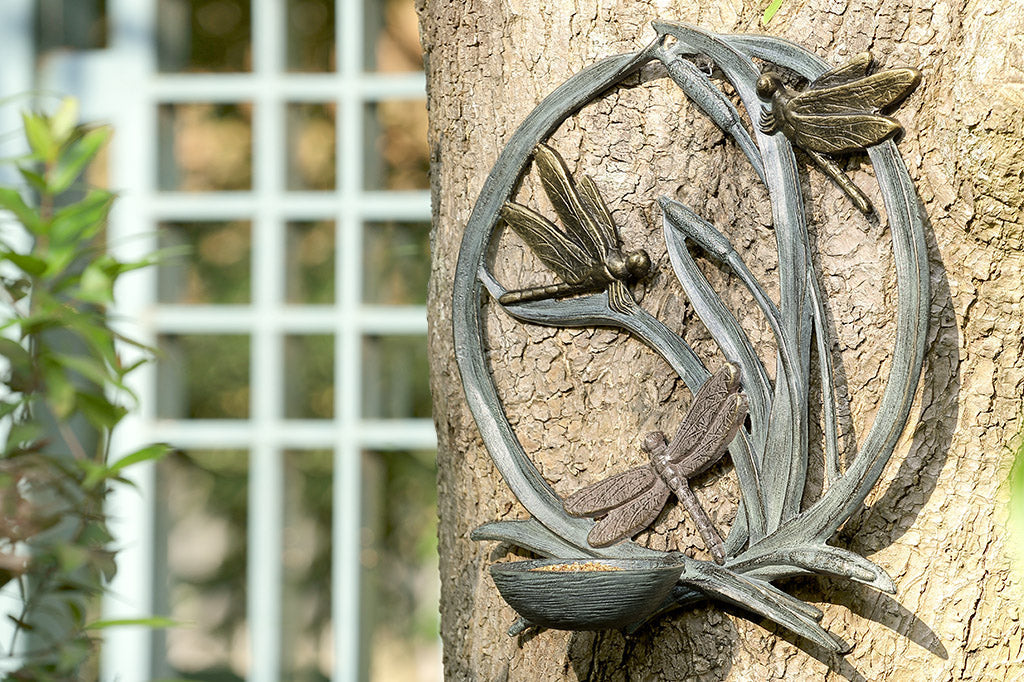 Dragonflies and Cattails Wall Bird Bath Feeder Garden Décor