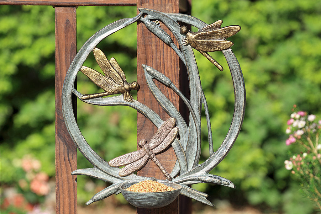 Dragonflies and Cattails Wall Bird Bath Feeder Garden Décor