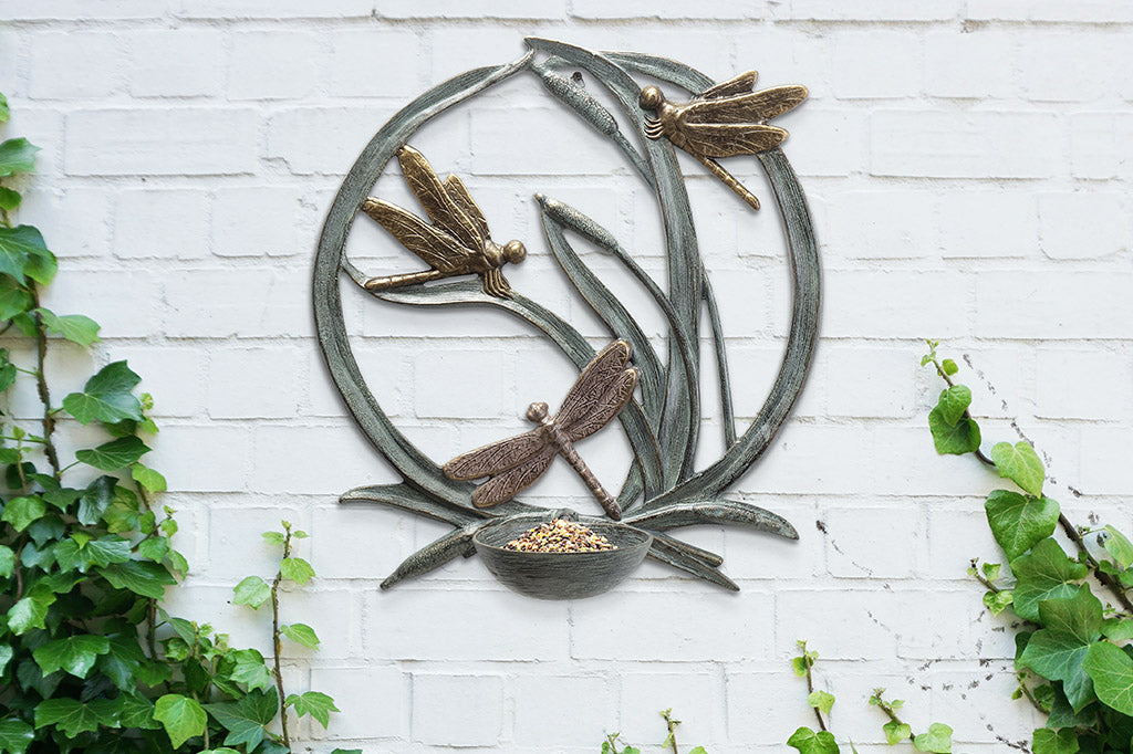 Dragonflies and Cattails Wall Bird Bath Feeder Garden Décor