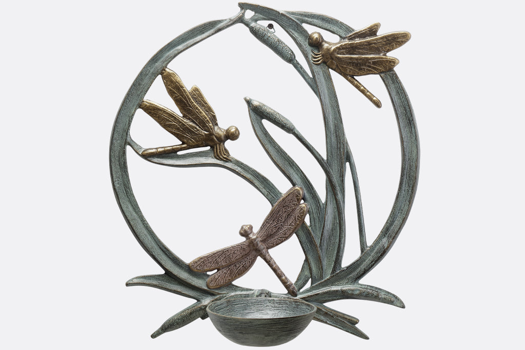Dragonflies and Cattails Wall Bird Bath Feeder Garden Décor