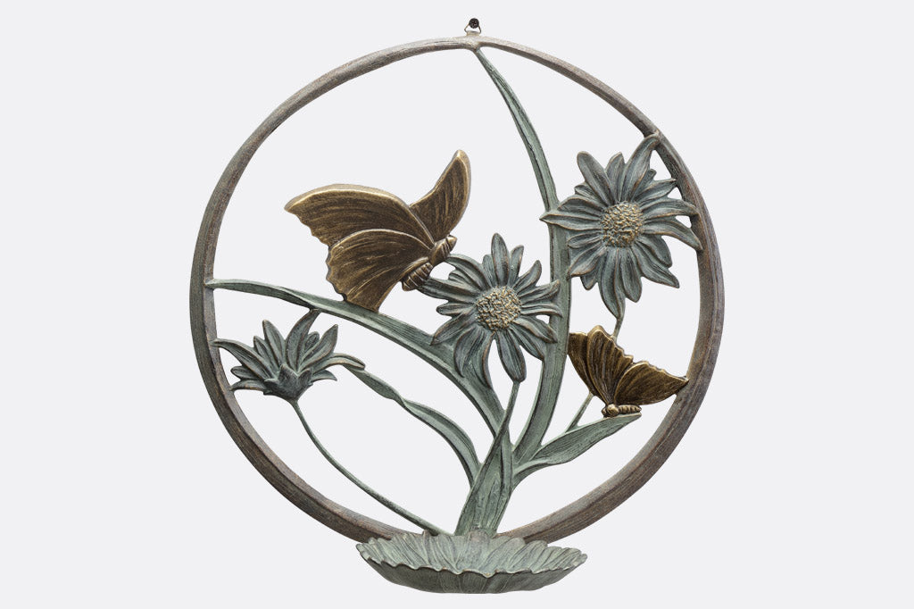 Butterflies and Daisies Wall Bird Bath Feeder Decoration