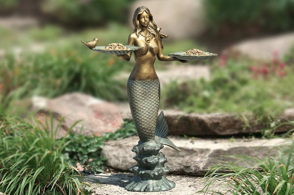 Sirena Mermaid Bird Bath Feeder Outdoor Garden Décor