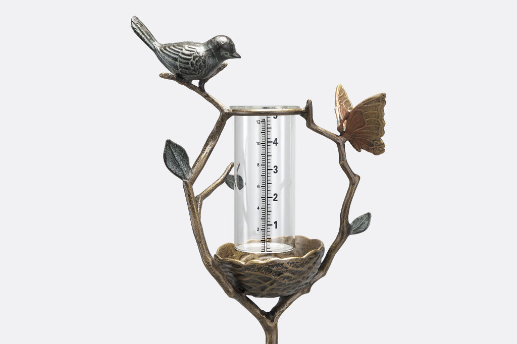 Bird and Butterfly Rain Gauge Outdoor Garden Decor