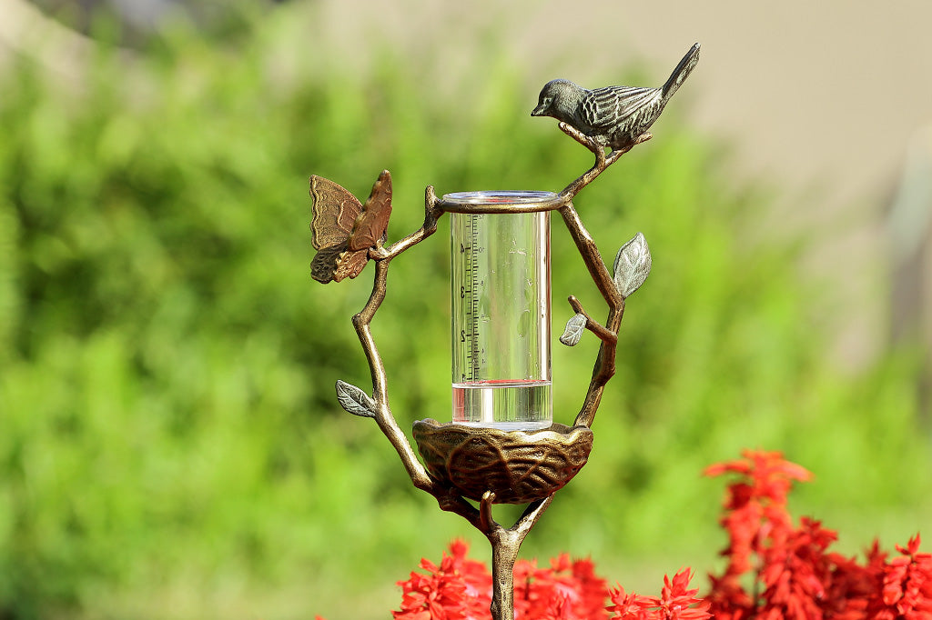 Bird and Butterfly Rain Gauge Outdoor Garden Decor