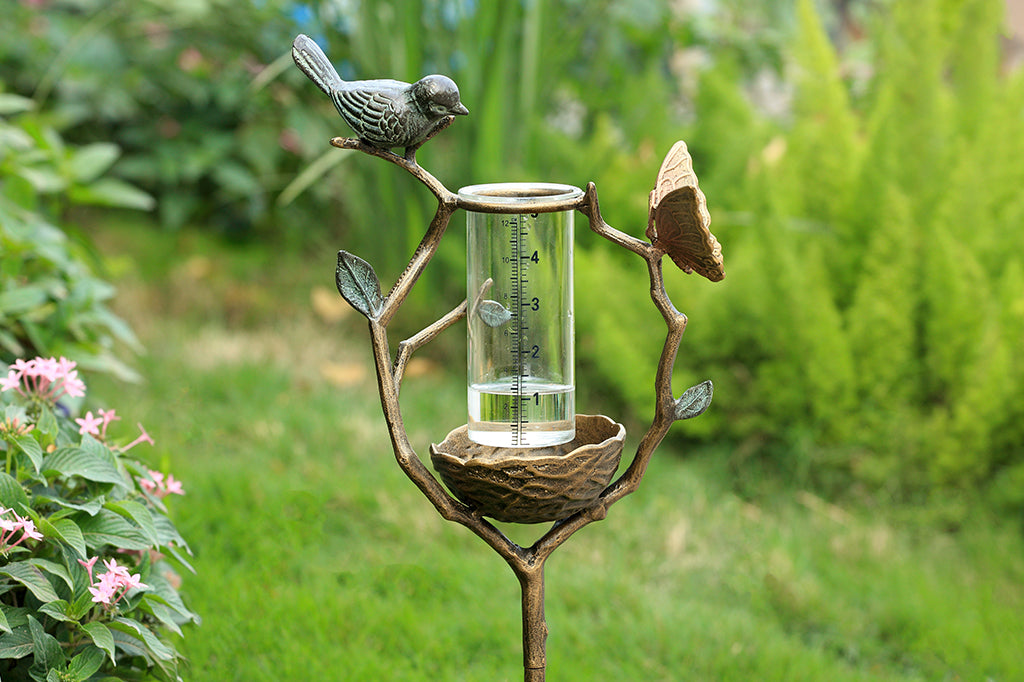Bird and Butterfly Rain Gauge Outdoor Garden Decor
