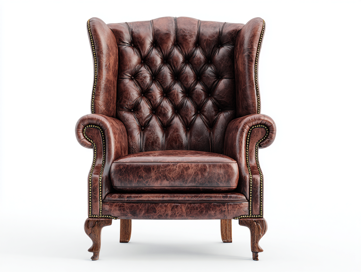 Poltrona in pelle imbottita 85x90x105 cm - Marrone scuro - stile classico per soggiorno-Airyovae