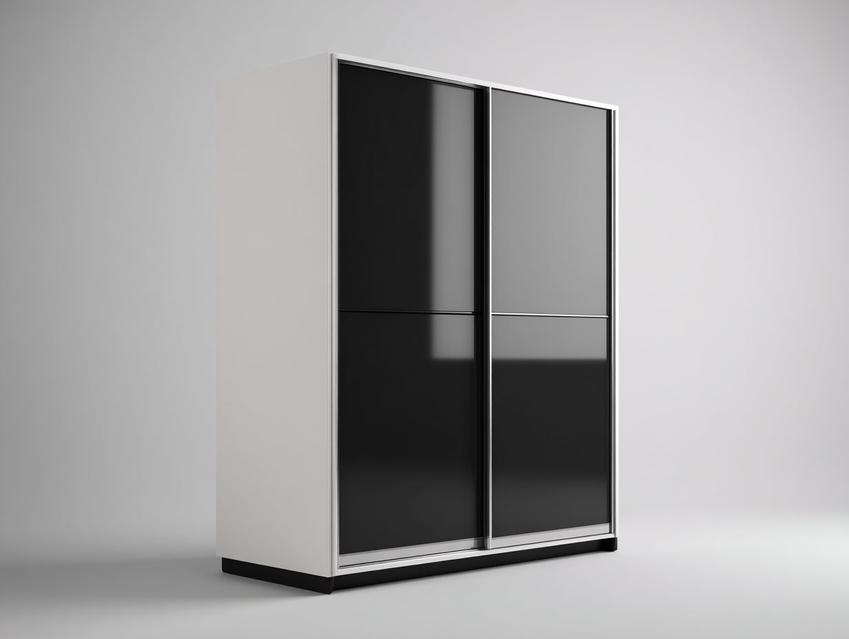 Armadio con ante scorrevoli 160x60x210 cm - bianco-nero - stile moderno per camera da letto-Airyovae