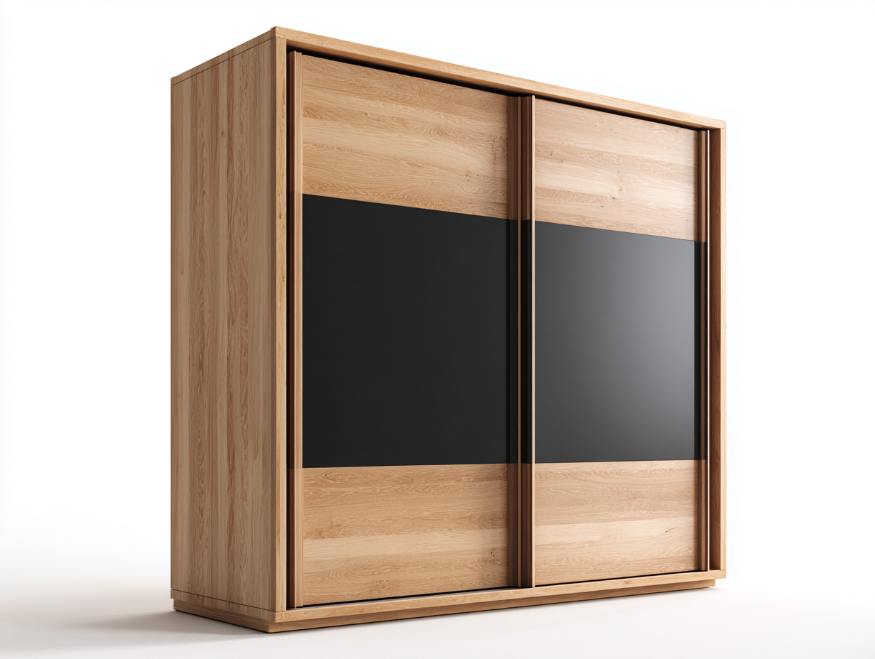 Armadio con 2 ante scorrevoli 200x65x210 cm - rovere naturale-nero - stile moderno per camera da letto-Airyovae