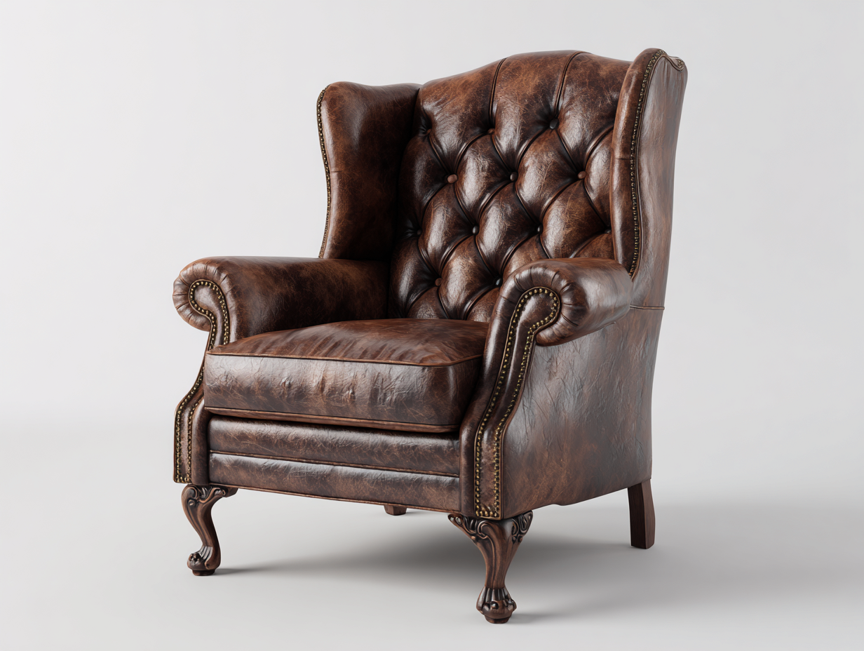 Poltrona in pelle imbottita 88x90x105 cm - marrone - stile classico per soggiorno-Airyovae