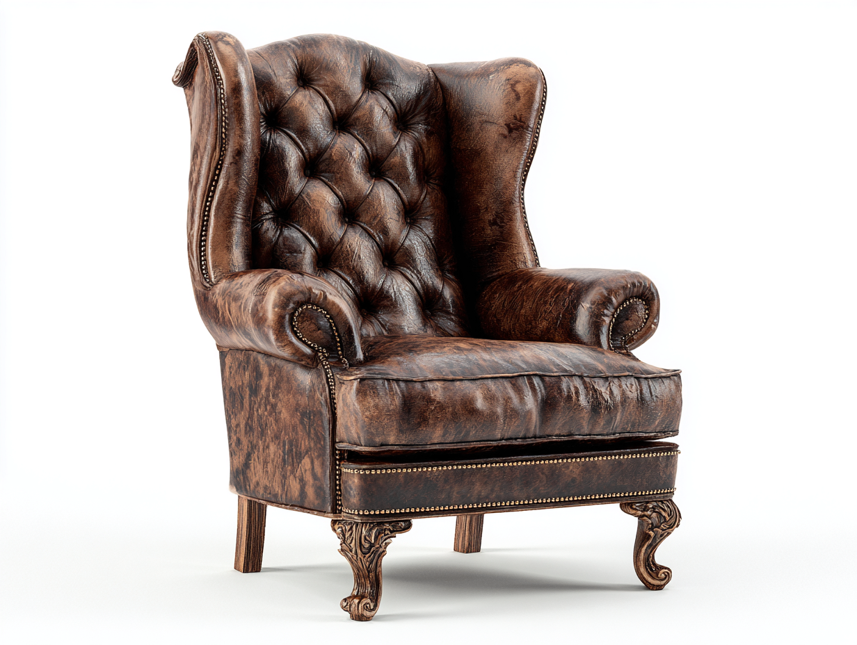 Poltrona in pelle imbottita 86x92x104 cm - marrone - stile classico per soggiorno-Airyovae