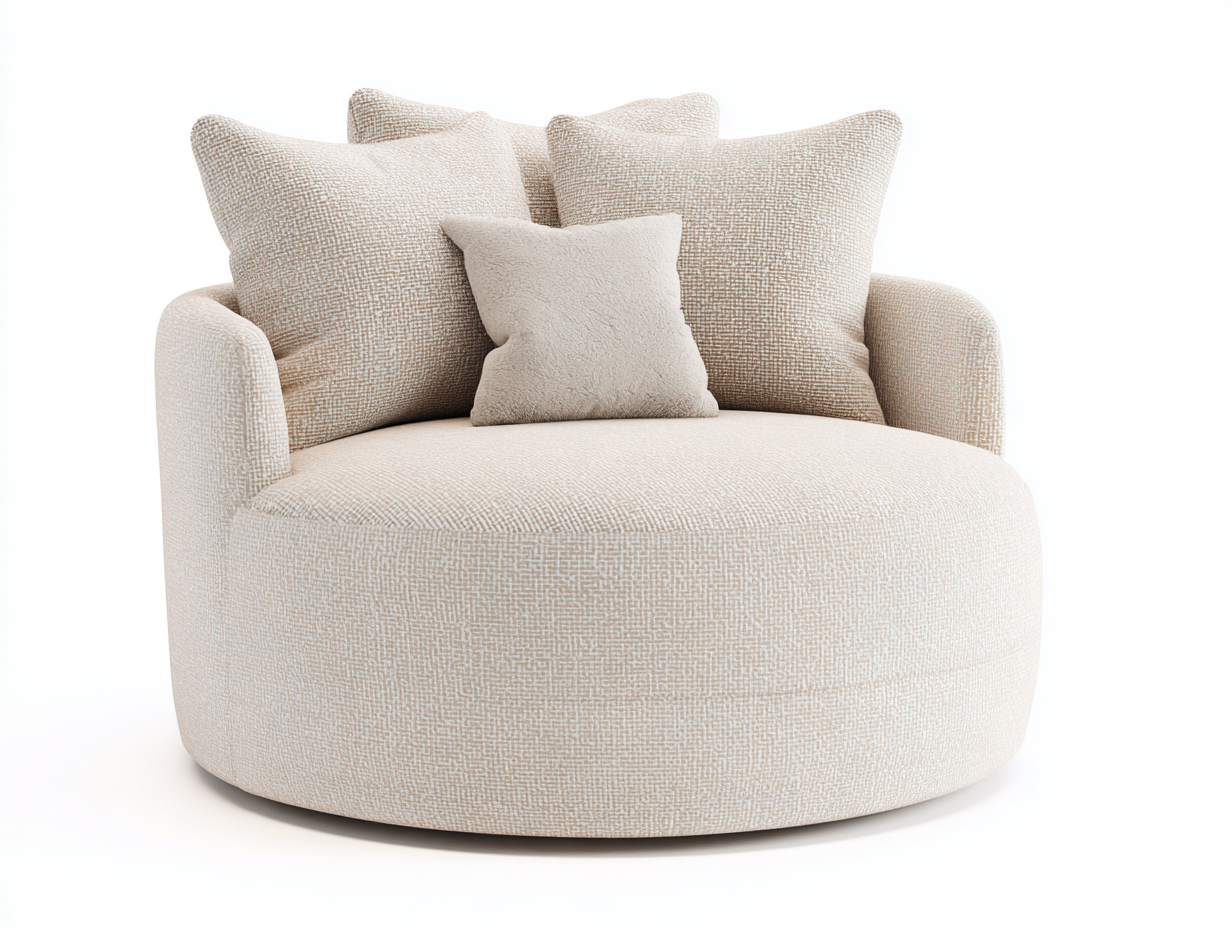 Poltrona in tessuto rotonda imbottita 95x95x78 cm - Avorio - design contemporaneo per soggiorno-Airyovae