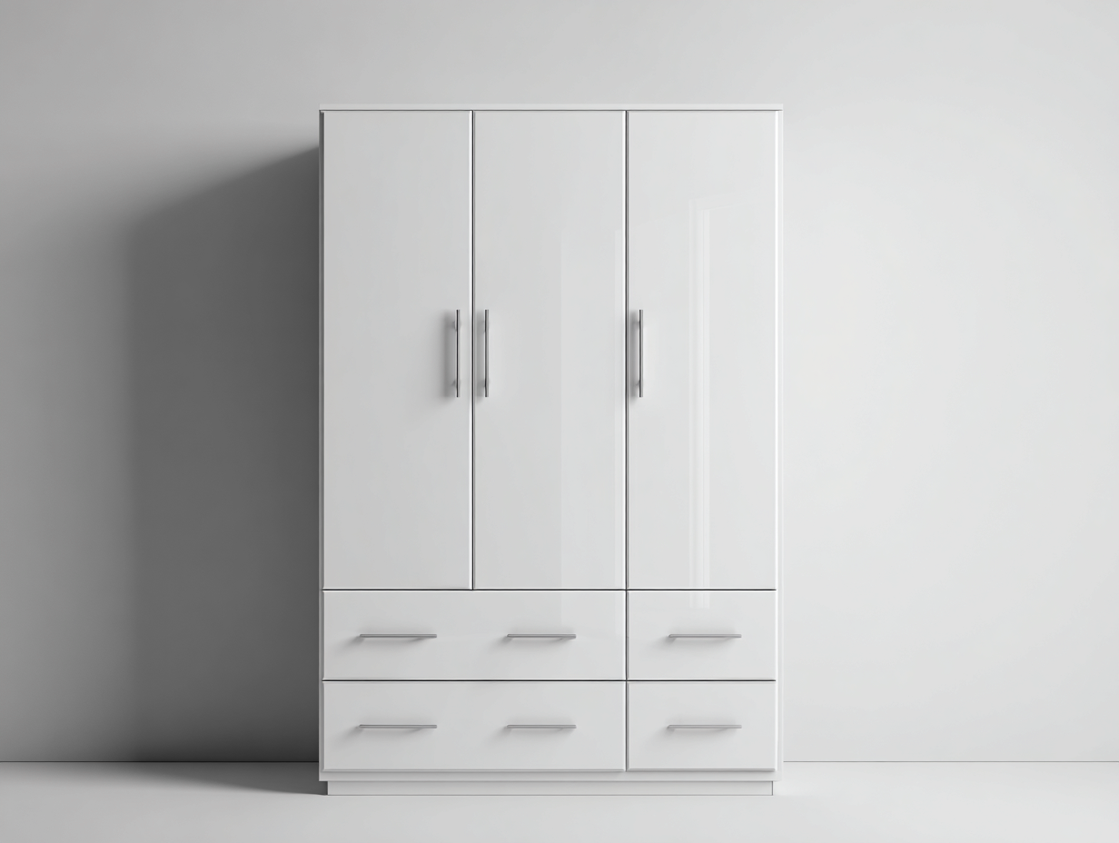 Armadio a 3 ante con 4 cassetti 120x55x190 cm - bianco - design moderno per camera da letto-Airyovae